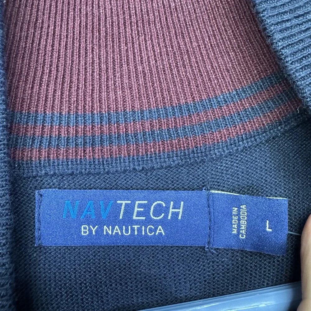 Nautica NavTech Sweater Men's Large Blue Red Stripes Quarter Zip Pullover New - Picture 7 of 13